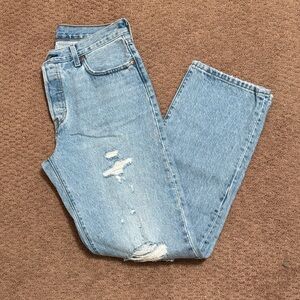 Levi's 501  Light Blue Distressed Women Jeans